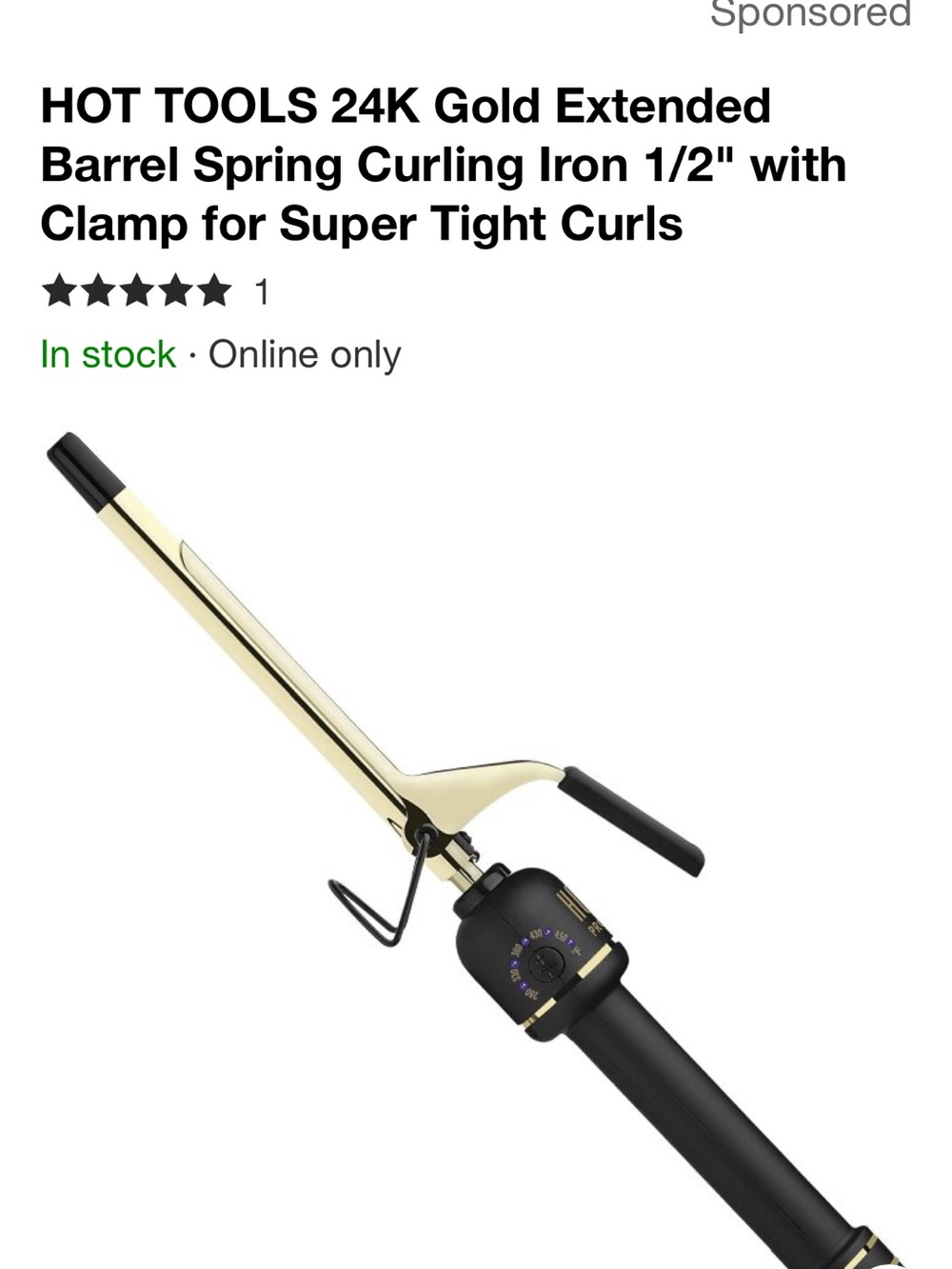 NEW HOT TOOLS 24K Gold Curling Iron 1/2" with Clamp